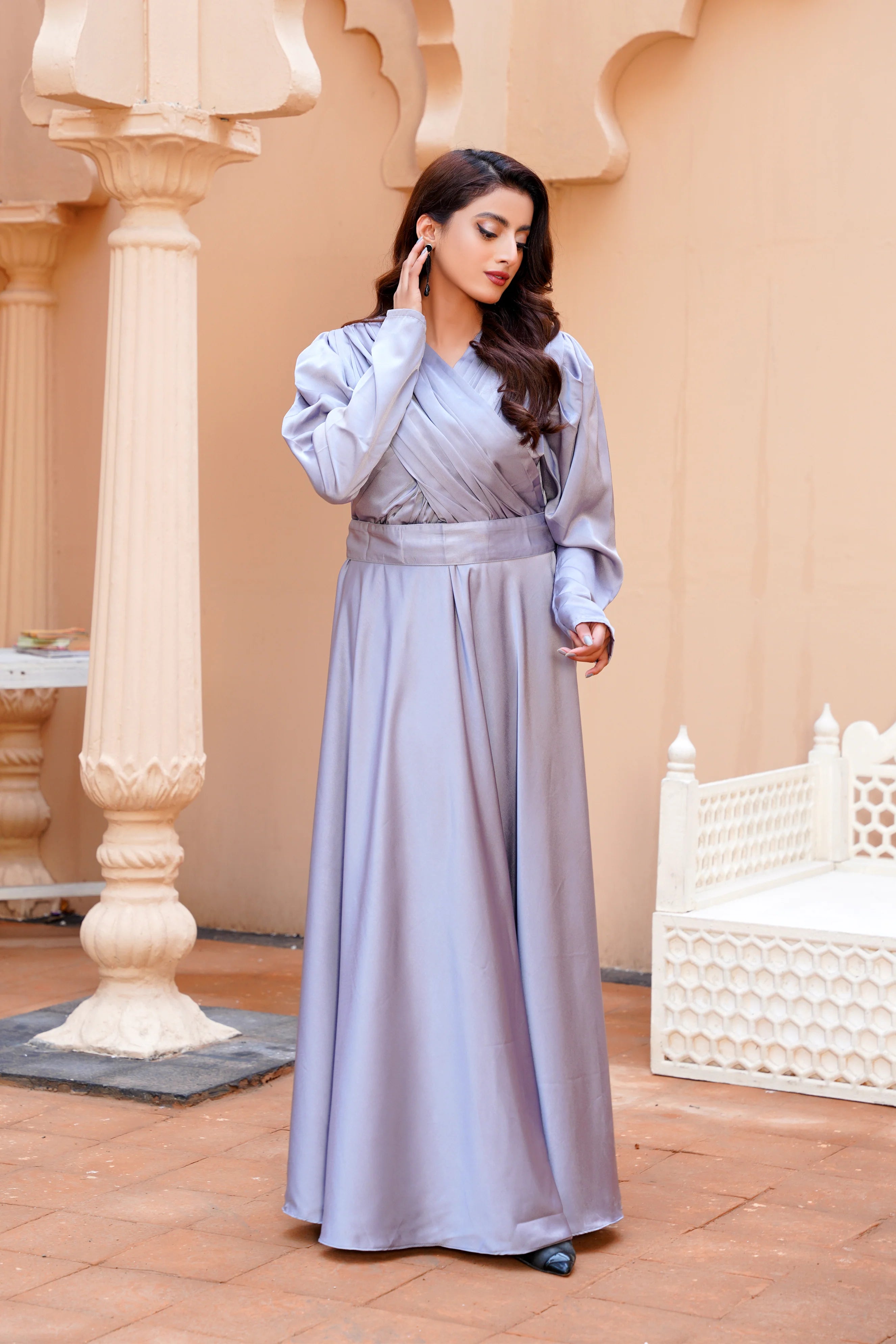 Silver Silk Maxi Dress